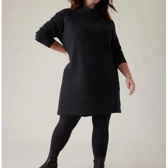 Athleta Cozy Karma Asymmetrical Sweatshirt Dress 2X Black Sporty - Picture 1 of 8